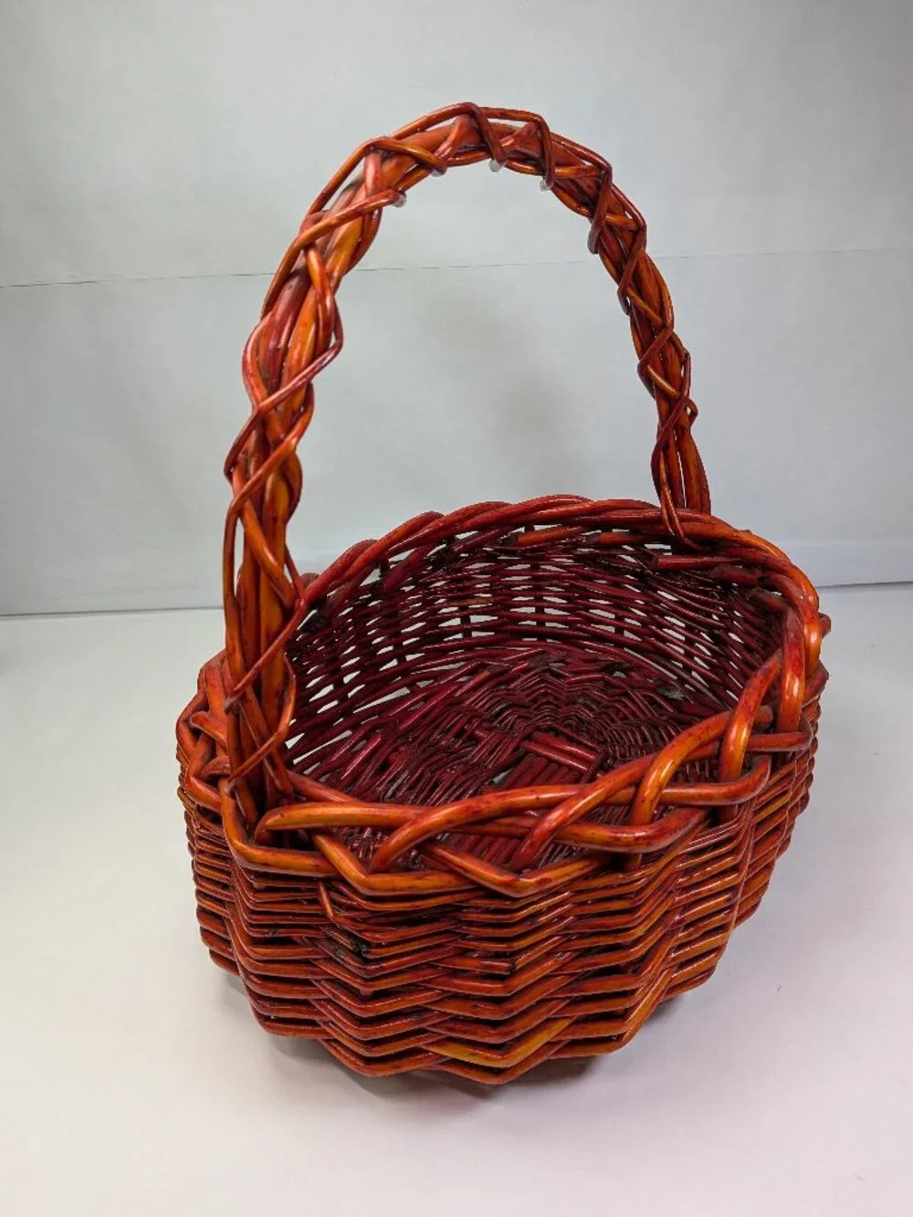 Woven Basket Red Orange Fall Harvest Decor Braided Handle Farmhouse Autumn